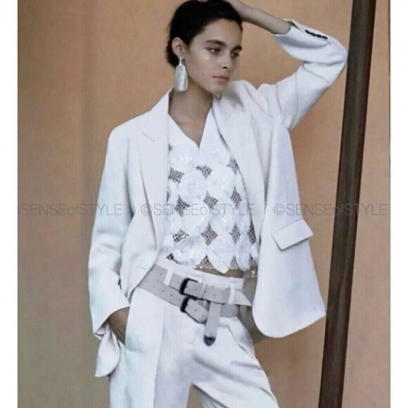 Brunello Cucinelli Top Shirt White Open Knit Women's Size M 42 - Picture 4 of 9